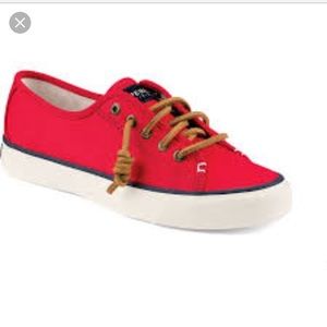 Red Sperry tennis shoes